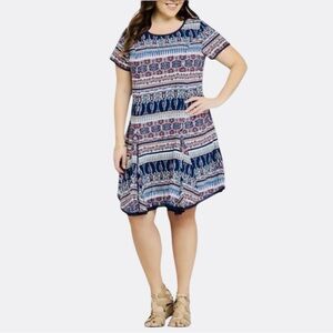 Torrid Ikat Paisley Boho Pattern Fluted Short Sleeve Shift Dress Size 2(2X)